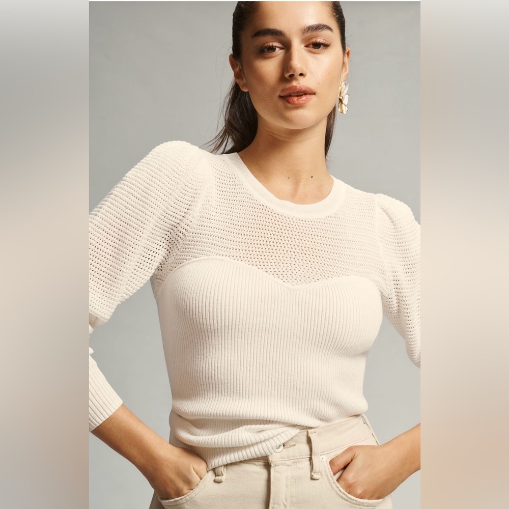 DH New York Pointelle Fitted Sweater • XS • Winter White